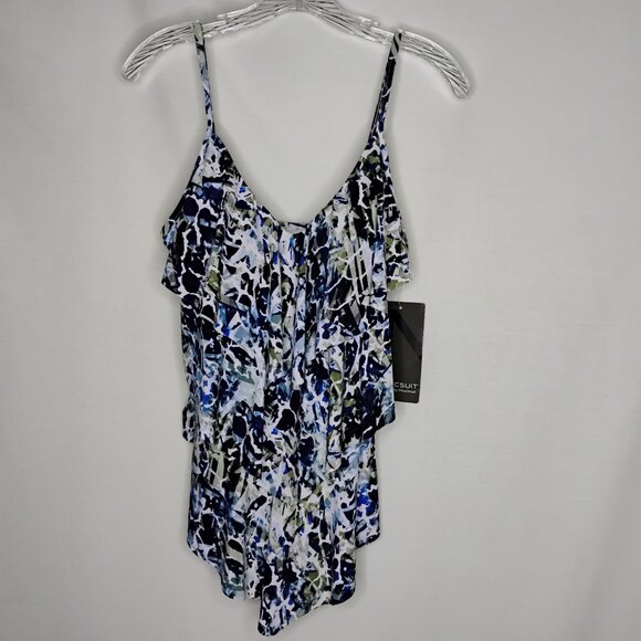 Magicsuit Miraclesuit Tankini Top Tiers Ruffles Flattering Blue Black Print 10 - Picture 2 of 14